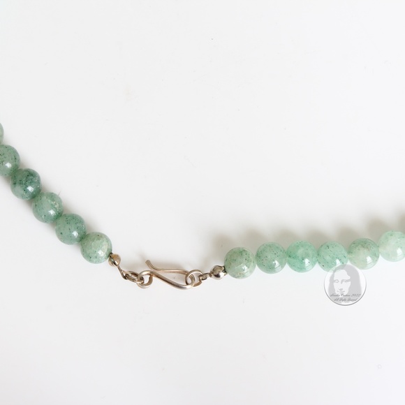 Vintage Necklace Choker Green Jade Stones Abstract & Round Artisan Handmade 80s - Picture 10 of 10